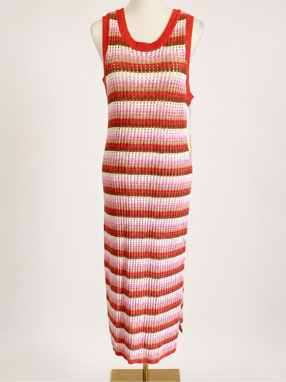C&C California NWT Open Knit Striped Maxi Tank Dress w/ Removable Slip Size L